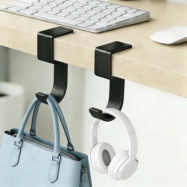 Main image of Durable Alloy Purse Holder for Table: 2-Pack Purse Hook for Desk with Non-Slip Pad - Portable Handbag Hanger for Restaurants, Office Desks, Bars & Cafes Hanging Umbrellas Keys Cups Headphone