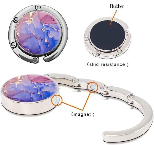 Alt view image 2 of 7 - Purse Hook for Table, Folding Handbag Hanger, Portable Bag Holder, Bag Hooks for Desk(B-3P Modern Marble)