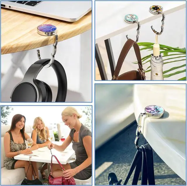 Alt view image 4 of 7 - Purse Hook for Table, Folding Handbag Hanger, Portable Bag Holder, Bag Hooks for Desk(B-3P Modern Marble)