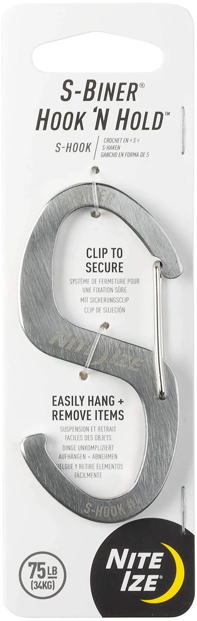 Main image of S-Biner Hook 'N Hold S-Hook, Stainless Steel S-Hook with Clip, Holds Pans, Tools and Plants, Stainless