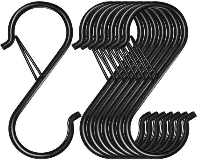 Main image of 8 Pack S Hooks for Hanging, 3.5 inch Heavy Duty Metal S Hooks with Safety Buckle S Shaped Hooks Pot Rack Closet Hooks for Hanging Plants, Clothes, Kitchen Utensil, Pots, Pans, Bags (Black)