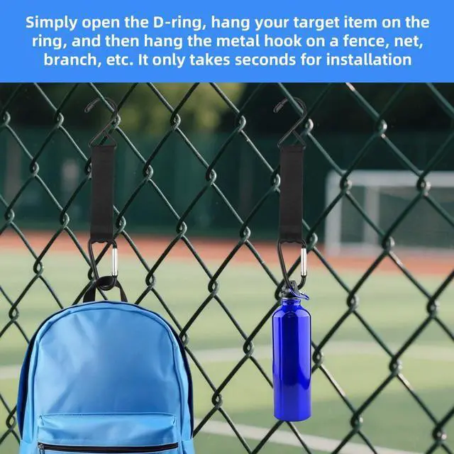Alt view image 5 of 7 - 2pcs Baseball Bag Hook for Fence, Fence Hook Carabiner Multifunctional Tennis Backpack Hooking Outdoor Camping Equipment Hanging Buckle Clips for Basketball Football Bags