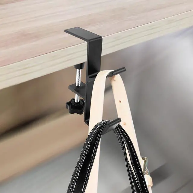 Alt view image 2 of 7 - Clamp-On Desk Mount Bag Holder Hook Students' Desk Hook Women's Purse Hook with Adjustable Arm Clamp Backpack Handbag Headphones Holder Portable for Tables Heavy Duty Handbag Hanger Organizer