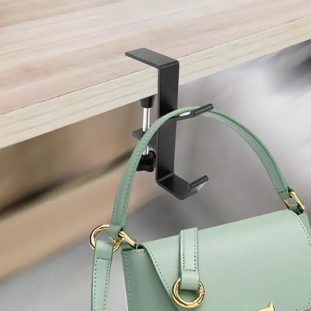 Alt view image 3 of 7 - Clamp-On Desk Mount Bag Holder Hook Students' Desk Hook Women's Purse Hook with Adjustable Arm Clamp Backpack Handbag Headphones Holder Portable for Tables Heavy Duty Handbag Hanger Organizer