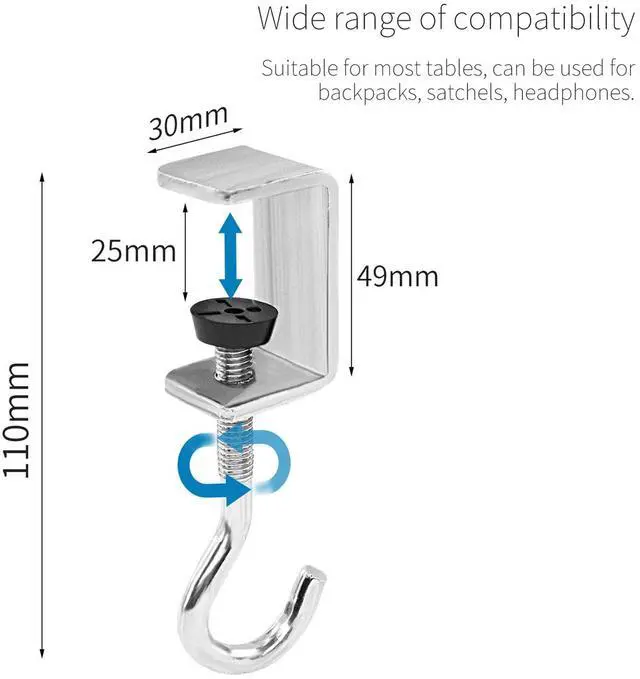 Alt view image 3 of 7 - 2 Pcs Desk Mount Bag Holder Hook Clamp-On Backpack Hanger Portable Desk Mount Headphones Holder Reduce Desk Clutter for Table Desk, Under Counter