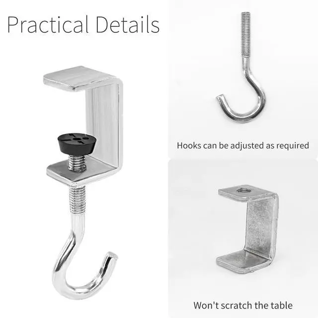 Alt view image 4 of 7 - 2 Pcs Desk Mount Bag Holder Hook Clamp-On Backpack Hanger Portable Desk Mount Headphones Holder Reduce Desk Clutter for Table Desk, Under Counter