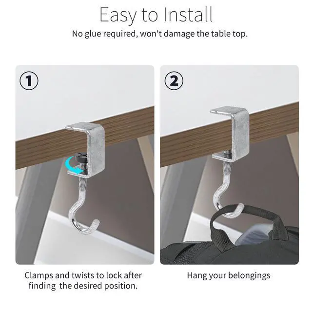 Alt view image 6 of 7 - 2 Pcs Desk Mount Bag Holder Hook Clamp-On Backpack Hanger Portable Desk Mount Headphones Holder Reduce Desk Clutter for Table Desk, Under Counter