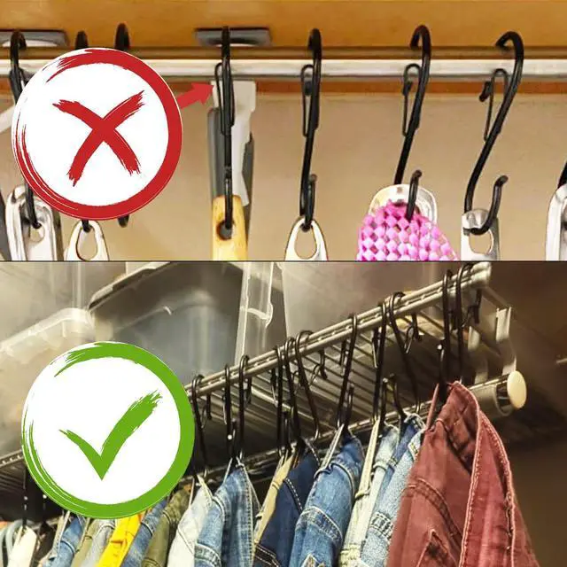 Alt view image 2 of 6 - 7 Pack S Hooks for Hanging with Safety Buckle, 5 inch Heavy Duty Black Vinyl Coated Wire Shelving Hooks, Pot Rack Hooks for Hanging Plants, Bags, Kitchen Utensils, Cups, Pans