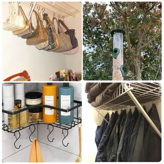Alt view image 4 of 6 - 7 Pack S Hooks for Hanging with Safety Buckle, 5 inch Heavy Duty Black Vinyl Coated Wire Shelving Hooks, Pot Rack Hooks for Hanging Plants, Bags, Kitchen Utensils, Cups, Pans