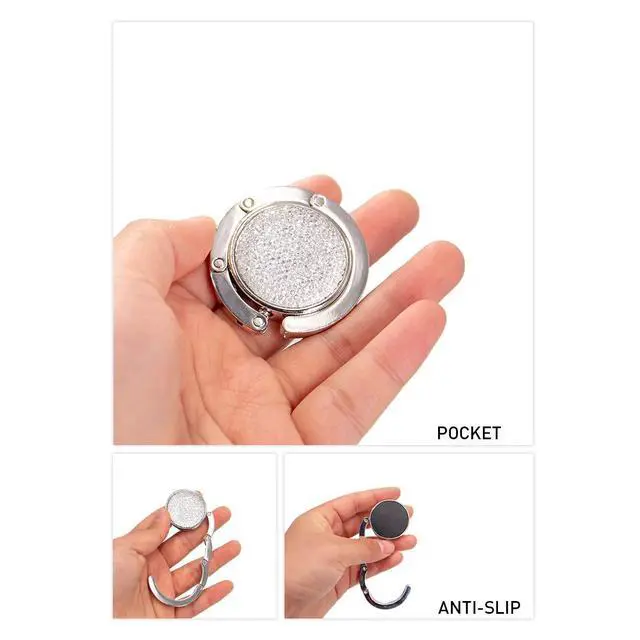 Alt view image 3 of 6 - Foldable Purse Hook Floding Handbag Hanger Bling Rhinestone Bag Holder for Table Desk 1 PCS White