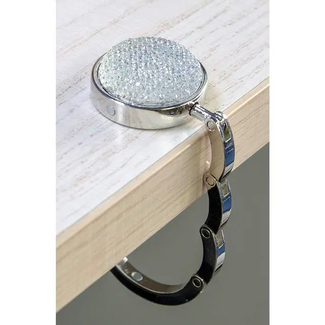 Alt view image 4 of 6 - Foldable Purse Hook Floding Handbag Hanger Bling Rhinestone Bag Holder for Table Desk 1 PCS White