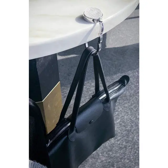 Alt view image 6 of 6 - Foldable Purse Hook Floding Handbag Hanger Bling Rhinestone Bag Holder for Table Desk 1 PCS White
