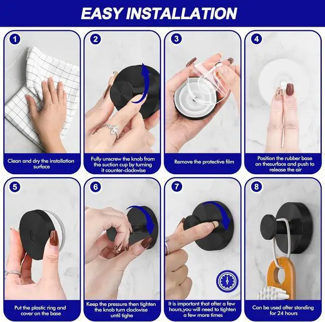 Alt view image 3 of 6 - ZUDAY 2 Pieces No Drill Black Suction Cup Hooks for Shower, Removable Towel Hooks for Bathroom Window Glass Door Wall, Bath Robe Looafh Hook for Hanging, for Wreath