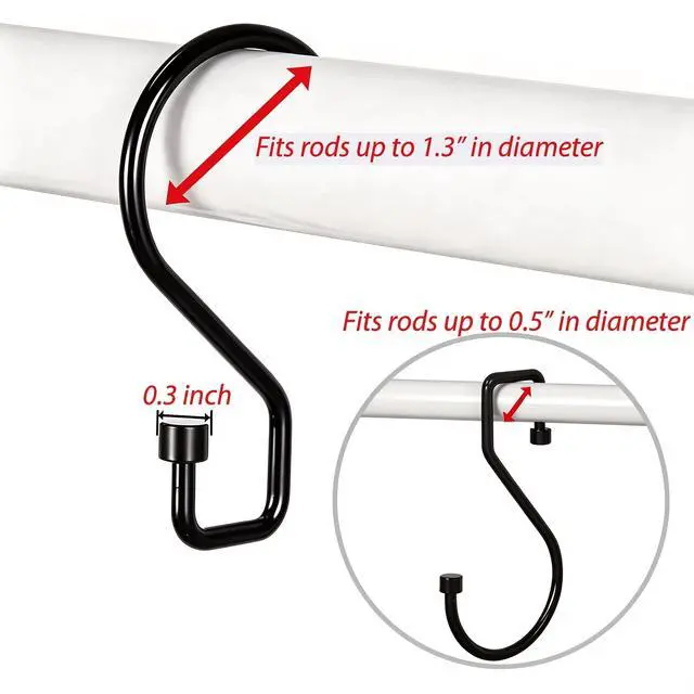 Alt view image 3 of 7 - 12Pcs S Hooks for Hanging, 4 inch Heavy Duty Large S Hooks, Reversible Black Metal S Shaped Hooks for Kitchen, Bathroom, Garden, Indoor, Outdoor