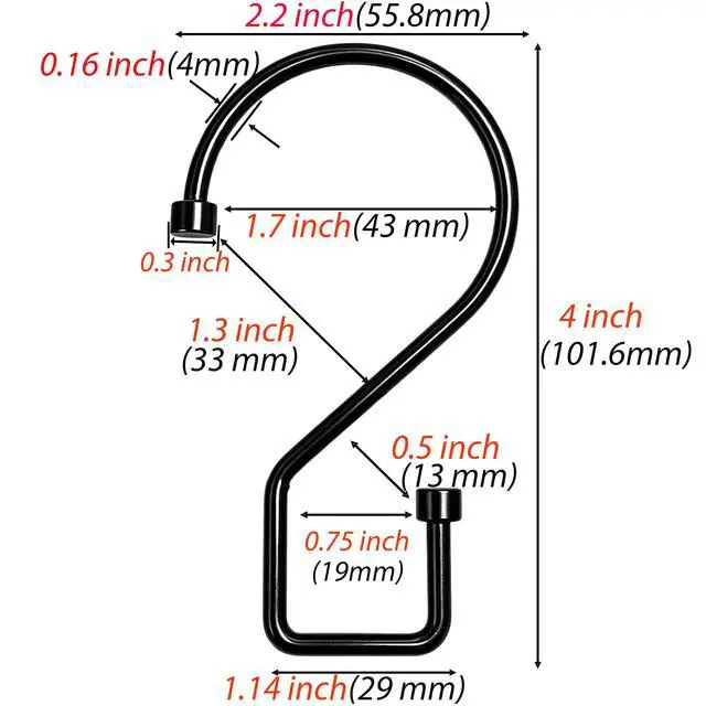 Alt view image 2 of 7 - 12Pcs S Hooks for Hanging, 4 inch Heavy Duty Large S Hooks, Reversible Black Metal S Shaped Hooks for Kitchen, Bathroom, Garden, Indoor, Outdoor