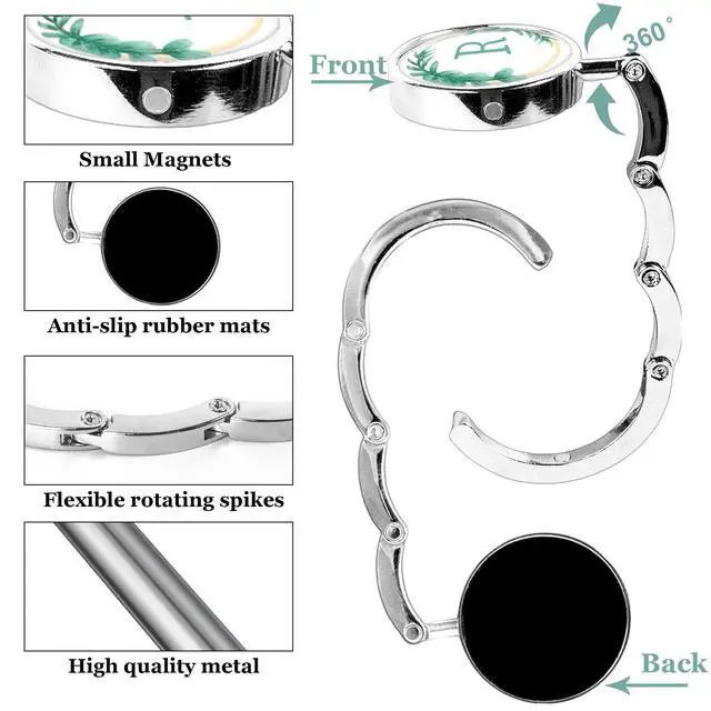 Alt view image 5 of 7 - 3Pcs Personalized Initial Foldable Purse Hook for Table,Crushed Flower Letters Folding Purse Hanger,Purse Holder Handbag Hanger Collection Desk Table Bag Hooks Gifts for Women Bag(Green-R)
