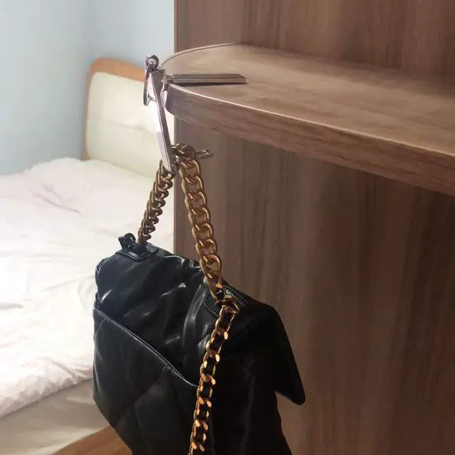 Alt view image 6 of 7 - LonlyEagle Instant Bag Hanger Collection,Purse Handbag Hook Hanger Holder for Table Desk2-in-1 Purse Hook for Table & Phone StandWomen's Handbag Storage Foldable Decor Table Hook(Platinum)