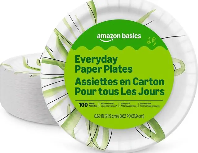 Main image of Everyday Disposable Paper Plates, 8.62 Inch, Microwave-Safe, Cut Resistant, Soak-Proof, 100 Count, Packaging May Vary
