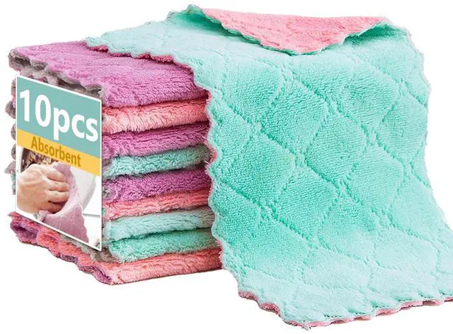 Main image of Microfiber Cleaning Cloths - Super Absorbent, Streak-Free & Lint-Free Towels for Glass, Kitchen & Home (Gray, Purple, Pink, Green) (10pcs)