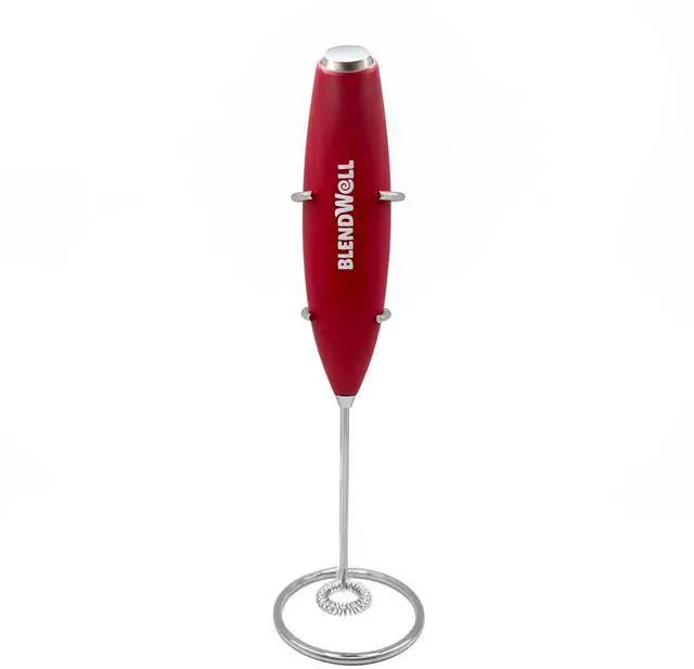 Main image of Electric Milk Frother for Matcha and Coffee, Handheld Battery Operated Drink Mixer with Stand, Stainless Steel Whisk, Red