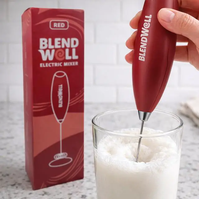 Alt view image 5 of 6 - Electric Milk Frother for Matcha and Coffee, Handheld Battery Operated Drink Mixer with Stand, Stainless Steel Whisk, Red
