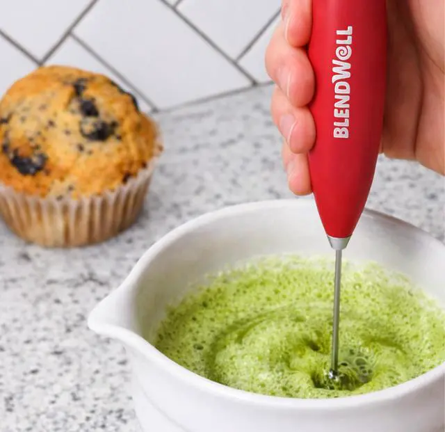 Alt view image 6 of 6 - Electric Milk Frother for Matcha and Coffee, Handheld Battery Operated Drink Mixer with Stand, Stainless Steel Whisk, Red