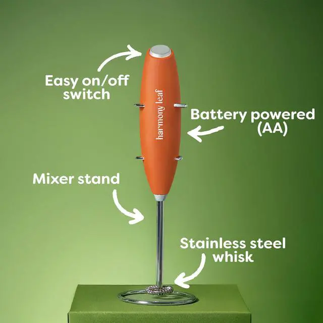 Alt view image 3 of 6 - Handheld Milk Frother, Stainless Steel Electric Drink Mixer with Stand, Battery Operated Coffee Frother for Lattes, Matcha, Hot Chocolate and More, Orange