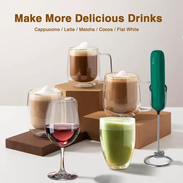 Alt view image 5 of 7 - Ultra Fast Handheld Milk Frother Double Whisk with Stand 2 Batteries Stainless Steel for Lattes Cappuccino Matcha Hot Chocolate Coffee Bar Accessories Kitchen Gadgets Gift