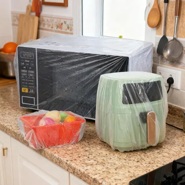 Alt view image 3 of 7 - 30 PCS Kitchen Small Appliance Dust Covers, 90*110cm Disposable Clear Thickened Plastic Dust Cover with Elastic Kitchen Appliance Covers for Air Fryer,Blender,Coffee Maker,Pressure Cooker Slow Cooker