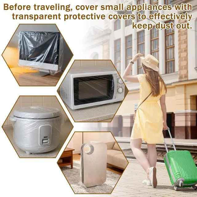 Alt view image 6 of 7 - 30 PCS Kitchen Small Appliance Dust Covers, 90*110cm Disposable Clear Thickened Plastic Dust Cover with Elastic Kitchen Appliance Covers for Air Fryer,Blender,Coffee Maker,Pressure Cooker Slow Cooker