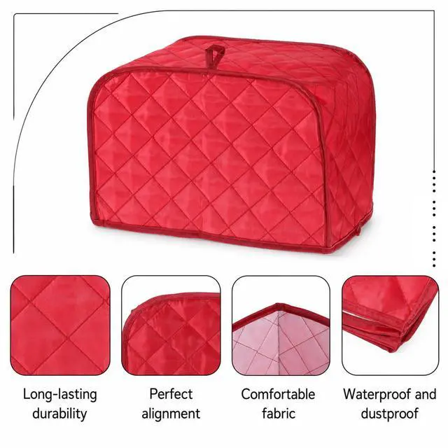 Alt view image 3 of 7 - Toaster Covers for 2 Slice, Universal Size 2 Slice Toaster Cover with Cotton & Linen Quilted Design, Dustproof Protector for Small Kitchen Appliances (Red, 11.8 x 7.87 x 7.87 In)
