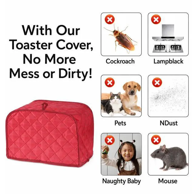 Alt view image 5 of 7 - Toaster Covers for 2 Slice, Universal Size 2 Slice Toaster Cover with Cotton & Linen Quilted Design, Dustproof Protector for Small Kitchen Appliances (Red, 11.8 x 7.87 x 7.87 In)