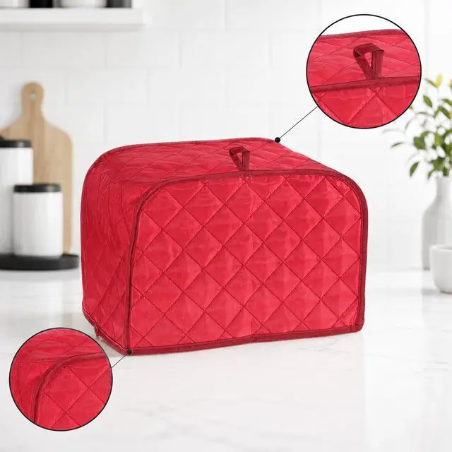 Alt view image 7 of 7 - Toaster Covers for 2 Slice, Universal Size 2 Slice Toaster Cover with Cotton & Linen Quilted Design, Dustproof Protector for Small Kitchen Appliances (Red, 11.8 x 7.87 x 7.87 In)