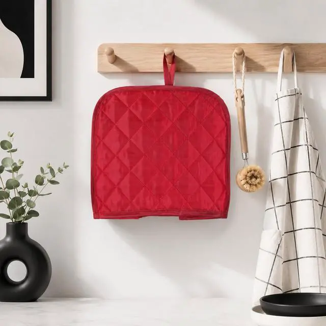 Alt view image 6 of 7 - Toaster Covers for 2 Slice, Universal Size 2 Slice Toaster Cover with Cotton & Linen Quilted Design, Dustproof Protector for Small Kitchen Appliances (Red, 11.8 x 7.87 x 7.87 In)