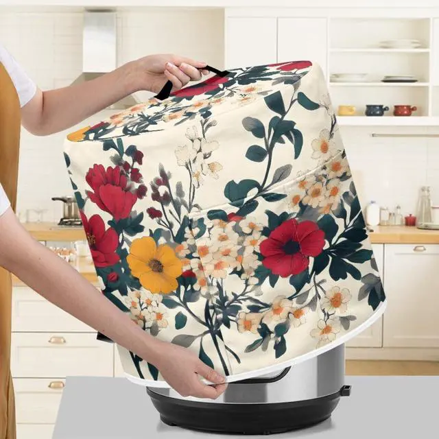 Main image of Kitchen Appliance Accessories Dust Cover for 3-6-8 Quart Pot,Decorative Appliance Dust Cover with Top Handle & Storage Pockets (Floral-6, 6 Quart)