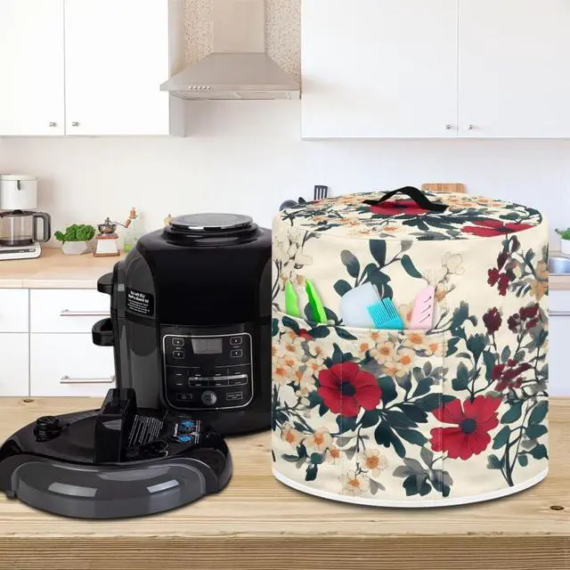 Alt view image 3 of 6 - Kitchen Appliance Accessories Dust Cover for 3-6-8 Quart Pot,Decorative Appliance Dust Cover with Top Handle & Storage Pockets (Floral-6, 6 Quart)