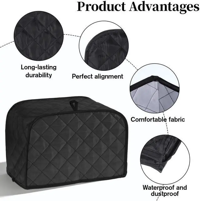 Alt view image 2 of 7 - Toaster Covers 2 Slice, Quilted Cotton & Linen Dust-Proof Cover for Kitchen Small Appliances, 11.8 x 7.87 x 7.87 Inch, Black (1 Pack)