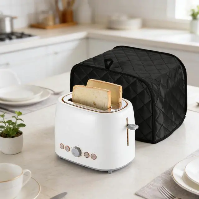 Alt view image 4 of 7 - Toaster Covers 2 Slice, Quilted Cotton & Linen Dust-Proof Cover for Kitchen Small Appliances, 11.8 x 7.87 x 7.87 Inch, Black (1 Pack)