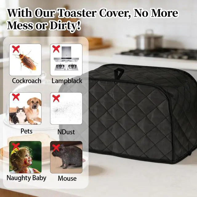 Alt view image 5 of 7 - Toaster Covers 2 Slice, Quilted Cotton & Linen Dust-Proof Cover for Kitchen Small Appliances, 11.8 x 7.87 x 7.87 Inch, Black (1 Pack)