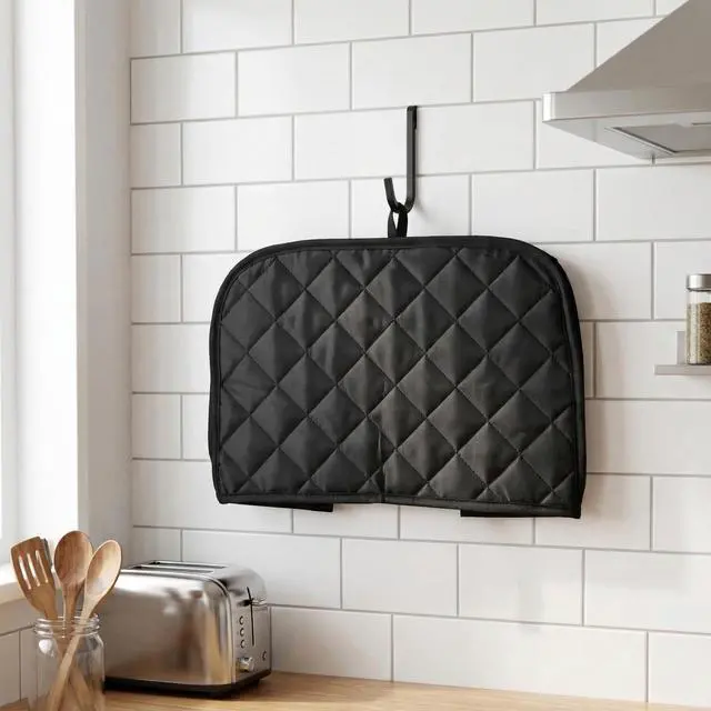 Alt view image 6 of 7 - Toaster Covers 2 Slice, Quilted Cotton & Linen Dust-Proof Cover for Kitchen Small Appliances, 11.8 x 7.87 x 7.87 Inch, Black (1 Pack)
