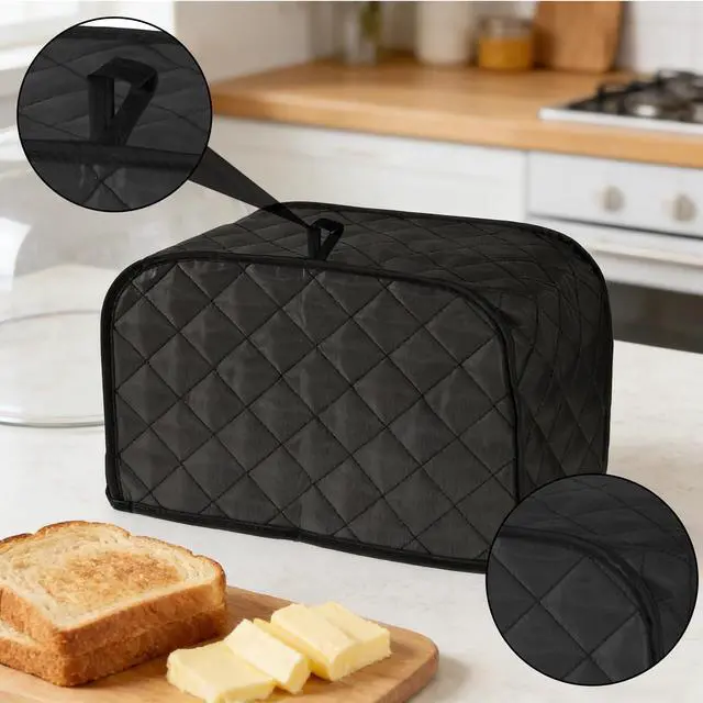 Alt view image 7 of 7 - Toaster Covers 2 Slice, Quilted Cotton & Linen Dust-Proof Cover for Kitchen Small Appliances, 11.8 x 7.87 x 7.87 Inch, Black (1 Pack)