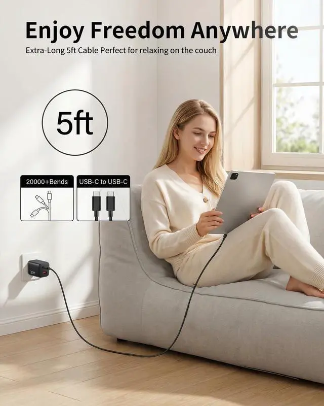 Alt view image 6 of 7 - iPhone Charger Fast Charging, 30W GaN USB-C Dual Port for iPhone 17/16 | Compact Dual Port USB-C Wall Charger for iPhone, iPad, Google Pixel, Android; C-to-C Cable Included