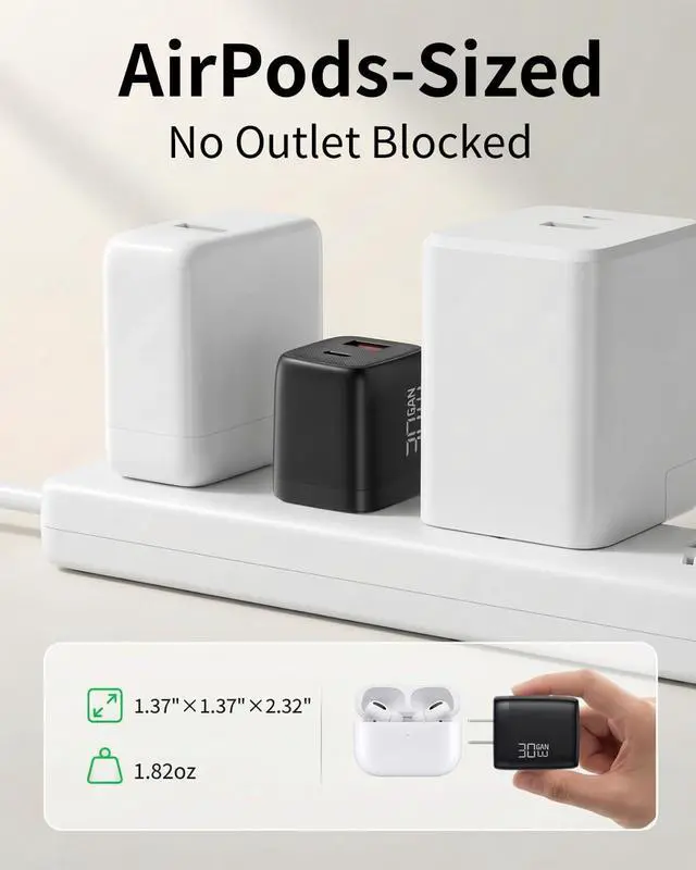 Alt view image 4 of 7 - iPhone Charger Fast Charging, 30W GaN USB-C Dual Port for iPhone 17/16 | Compact Dual Port USB-C Wall Charger for iPhone, iPad, Google Pixel, Android; C-to-C Cable Included