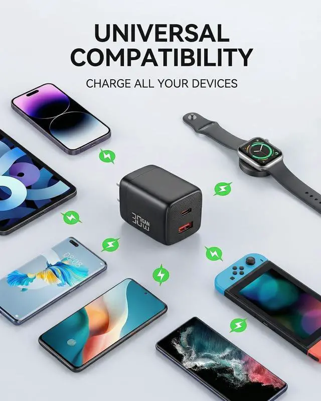 Alt view image 7 of 7 - iPhone Charger Fast Charging, 30W GaN USB-C Dual Port for iPhone 17/16 | Compact Dual Port USB-C Wall Charger for iPhone, iPad, Google Pixel, Android; C-to-C Cable Included