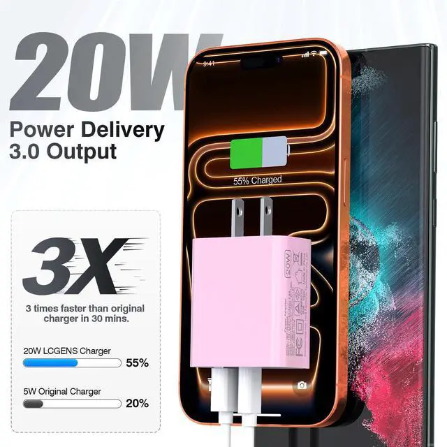 Alt view image 2 of 5 - USB C Wall Charger Block 20W, 2-Pack Dual Port PD Power Delivery Fast Type C Charging Block Plug Compatible with iPhone 13/14/15/16/17 Pro Max Plus, XS/XR/X,iPad,AirPorts,Galaxy S25/24