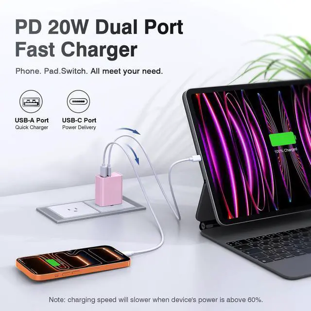 Alt view image 4 of 5 - USB C Wall Charger Block 20W, 2-Pack Dual Port PD Power Delivery Fast Type C Charging Block Plug Compatible with iPhone 13/14/15/16/17 Pro Max Plus, XS/XR/X,iPad,AirPorts,Galaxy S25/24