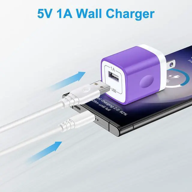 Alt view image 2 of 7 - USB Wall Charger 2-Pack Purple, 5W Power Adapter Cube Overnight Charging | Safe & Reliable USB-A Charging Block Plug for iPhone 16/15/14/13/12/11/SE, Samsung Galaxy S25/S24/S23, Google Pixel 9/8/7
