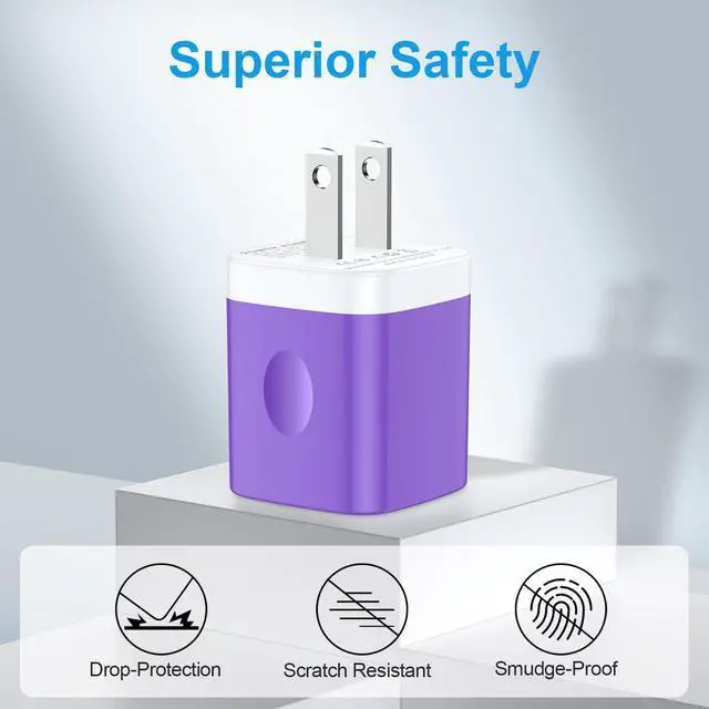 Alt view image 4 of 7 - USB Wall Charger 2-Pack Purple, 5W Power Adapter Cube Overnight Charging | Safe & Reliable USB-A Charging Block Plug for iPhone 16/15/14/13/12/11/SE, Samsung Galaxy S25/S24/S23, Google Pixel 9/8/7