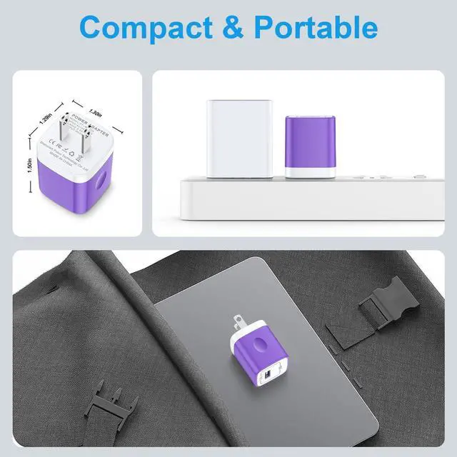 Alt view image 5 of 7 - USB Wall Charger 2-Pack Purple, 5W Power Adapter Cube Overnight Charging | Safe & Reliable USB-A Charging Block Plug for iPhone 16/15/14/13/12/11/SE, Samsung Galaxy S25/S24/S23, Google Pixel 9/8/7