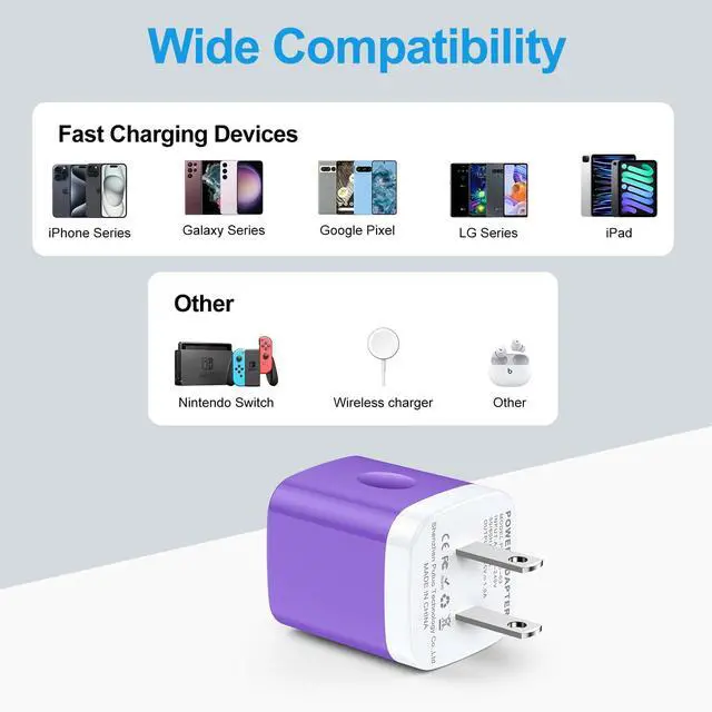 Alt view image 6 of 7 - USB Wall Charger 2-Pack Purple, 5W Power Adapter Cube Overnight Charging | Safe & Reliable USB-A Charging Block Plug for iPhone 16/15/14/13/12/11/SE, Samsung Galaxy S25/S24/S23, Google Pixel 9/8/7